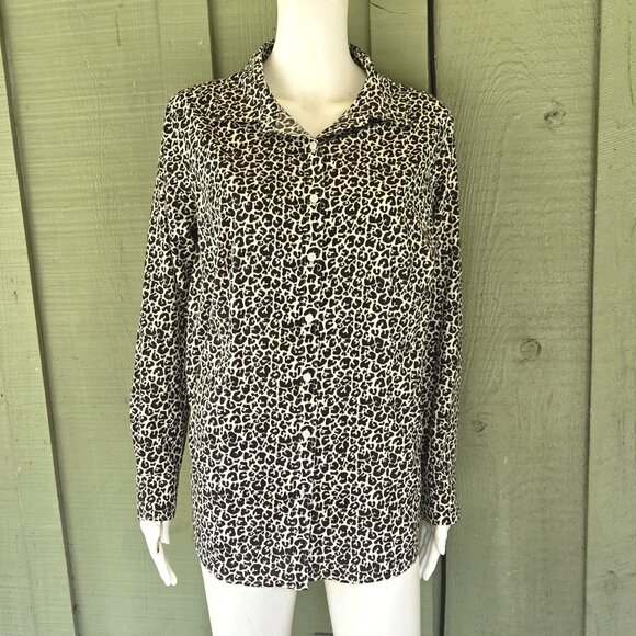 TALBOTS Leopard Print Cotton Button Down Shirt Top 16W Petite - Picture 1 of 4